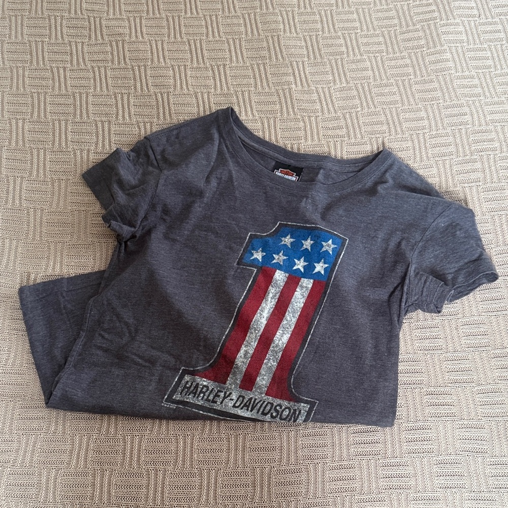 Harley-Davidson Women's Dark Gray Star & Stripe American Flag Tee